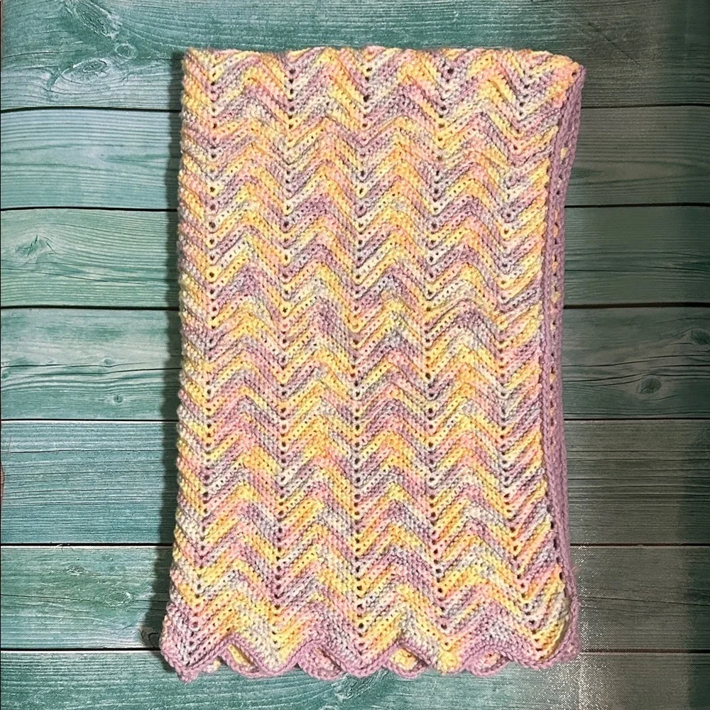 Multicolor Chevron Knit Baby Blanket